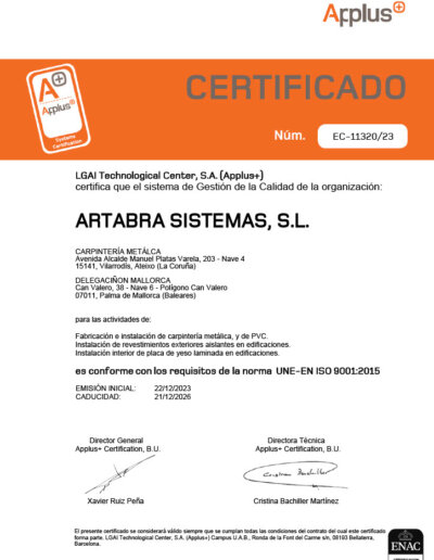 Certificado de calidad ISO 9001